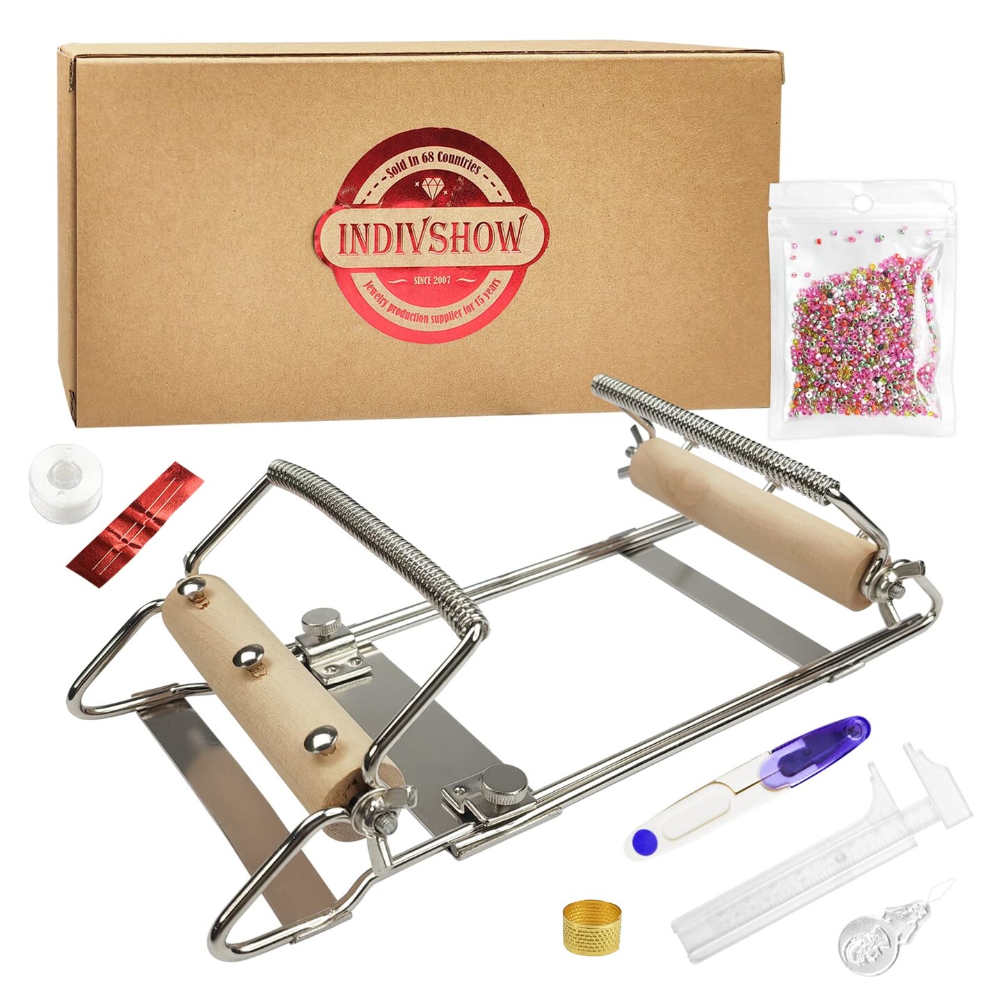 Adjustable Bead Loom,Seed Bead Loom Kit Includes Thread,Beading Needles, 8000 Grains Czech Beads,Calipers, Thimble,Yarn Scissors for Adults Kit,Bracelet Making Kit