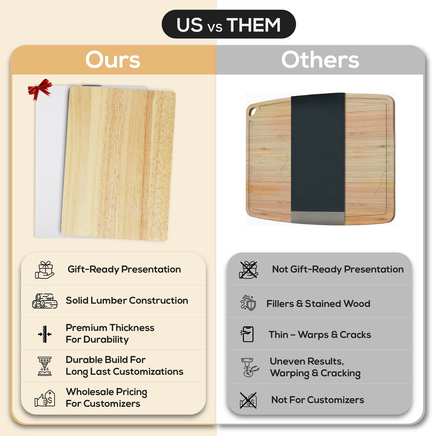 MakerFlo Blank Cutting Boards – Walnut, Rubberwood & Bamboo | Bulk & Wholesale Engraving Blanks for Crafters, Laser Engravers, Small Businesses & DIY Makers