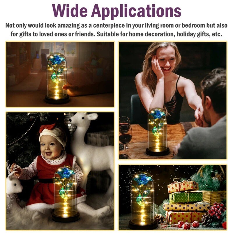 Preserved Rose in Glass Dome with LED Lights Elegant Gift Décor