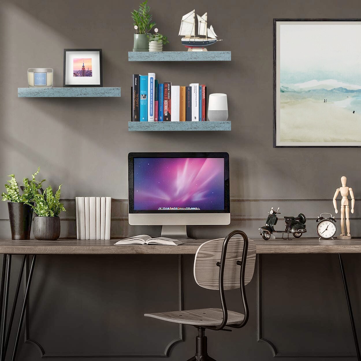 3 Pack 16 Inch Sorbus Coastal Rectangle Floating Shelves Rustic Design - for Home Decor to Display Trophies, Books, Frames, and more