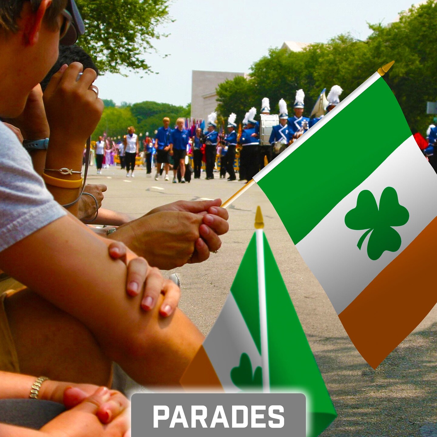 G128 24 Pack Handheld Ireland Shamrock Irish Stick Flags | 8x12 In | Printed 150D Polyester, Country Flag, Solid Wooden Stick, Spear Gold Tip