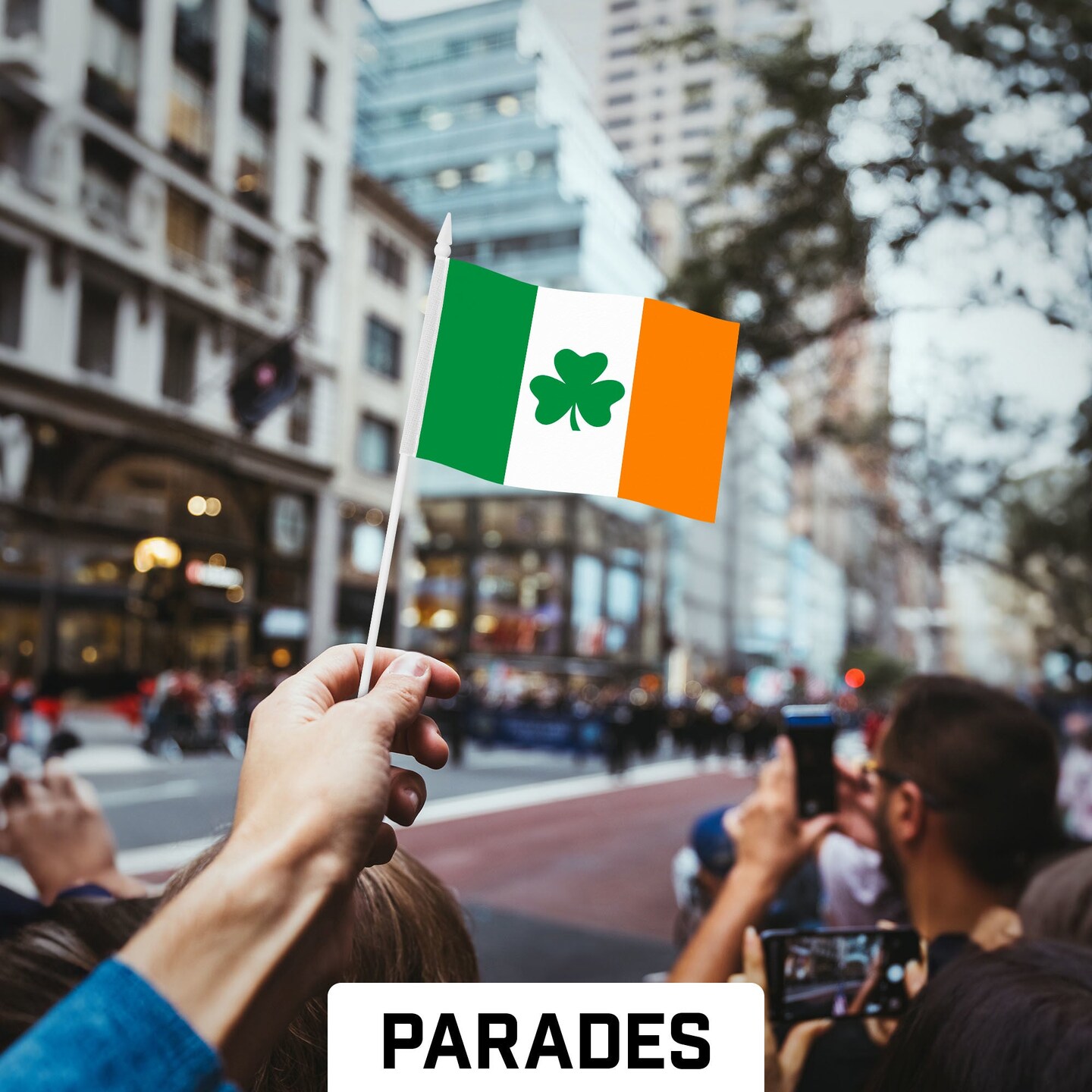 G128 12 Pack Handheld Ireland Shamrock Irish Stick Flags | 4x6 In | Printed 150D Polyester, Country Flag, Solid Plastic Stick, Spear White Tip