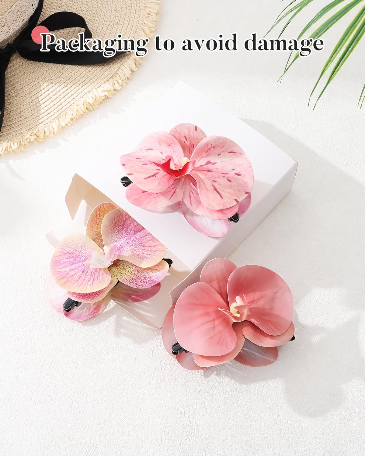 Orchid Flower Hair Claw Clips 3 Pack - Medium 11cm Spring Hair Claws