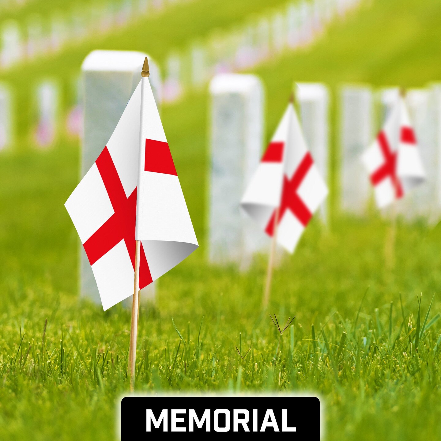 G128 12 Pack Handheld England English Stick Flags | 12x18 In | Printed 150D Polyester, Country Flag, Solid Wooden Stick, Spear Gold Tip