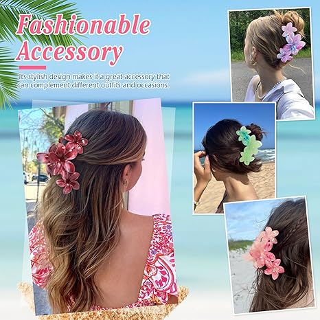 4Pcs Large Flower Claw Clips - Hawaiian Plumeria Hair Clips