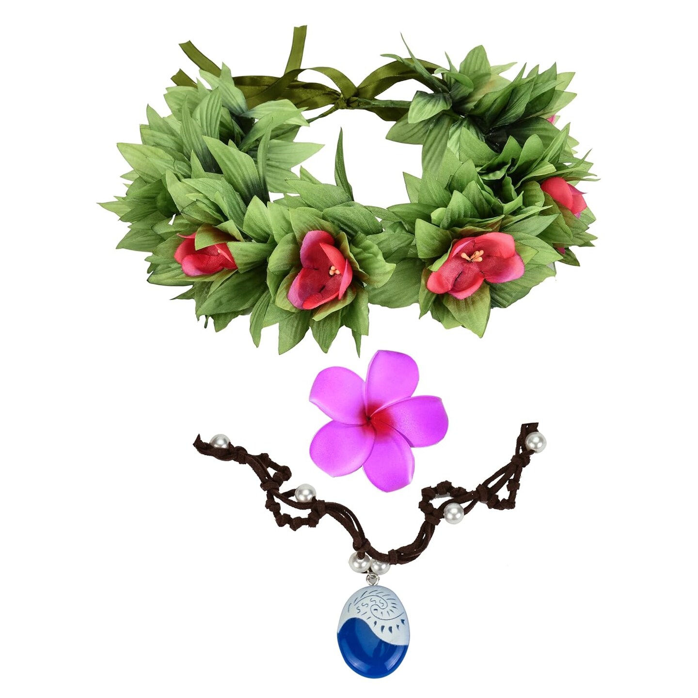 Hawaiian Plumeria Flower Hair Accessories Green flower beach crown Pink Tropical Floral Headpiece (hot pink flower, M)