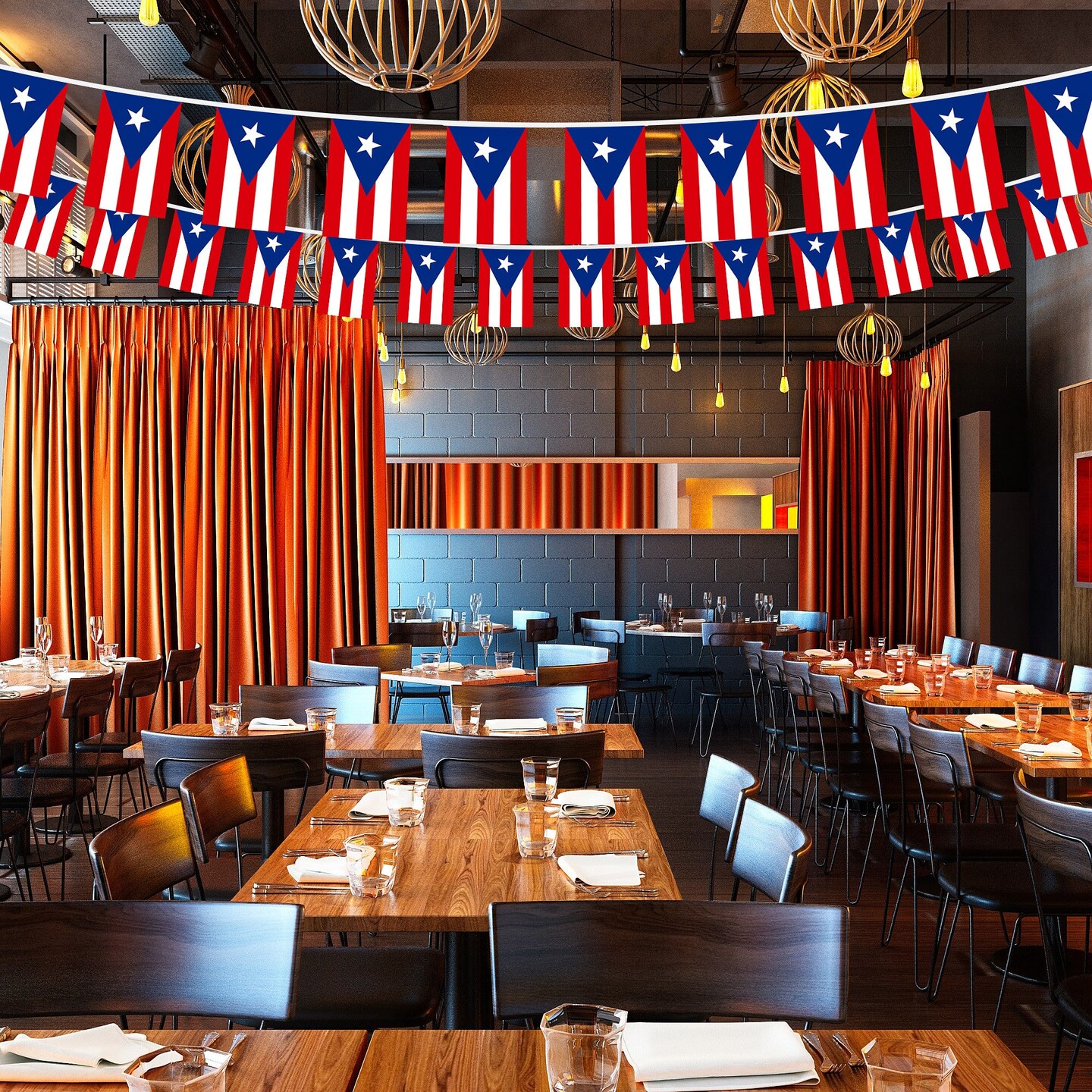 G128 Puerto Rico PR Bunting Banner | Flag 8.2 x 5.5 Inch, Full String 33 Feet | Printed 150D Polyester, Decorations For Bar, School, Festival Events Celebration