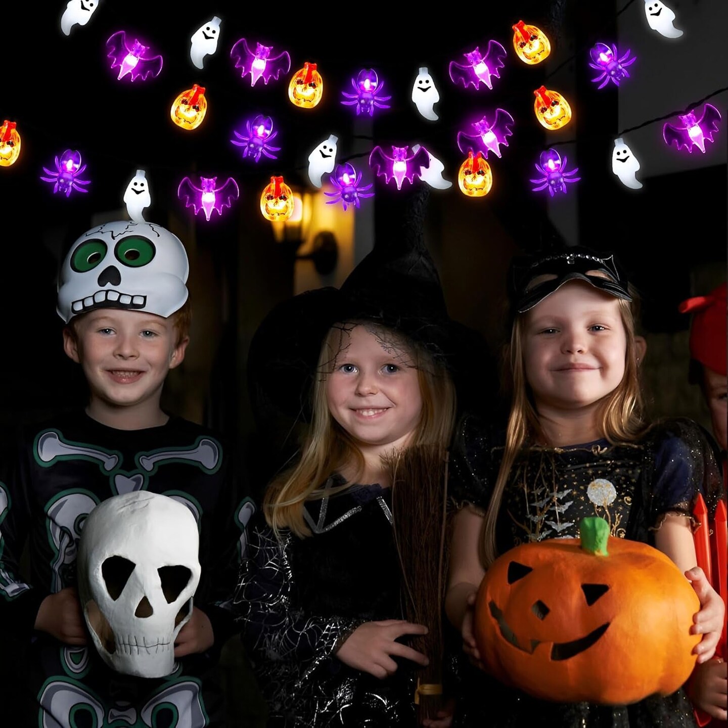 Halloween Solar Lights Decorations Outdoor, 26FT 40 LED 3D Pumpkin Spider Bat Ghost Halloween String Lights with Timer, 8 Modes Waterproof Halloween Decorations Lights for Indoor Home Yard Party Decor