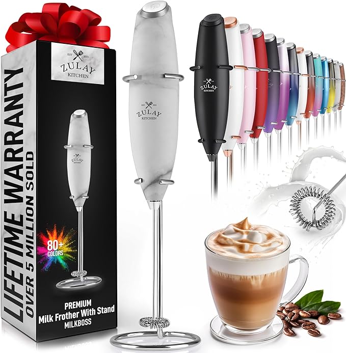 Zulay Kitchen Milk Frother Powerful Handheld Electric Whisk