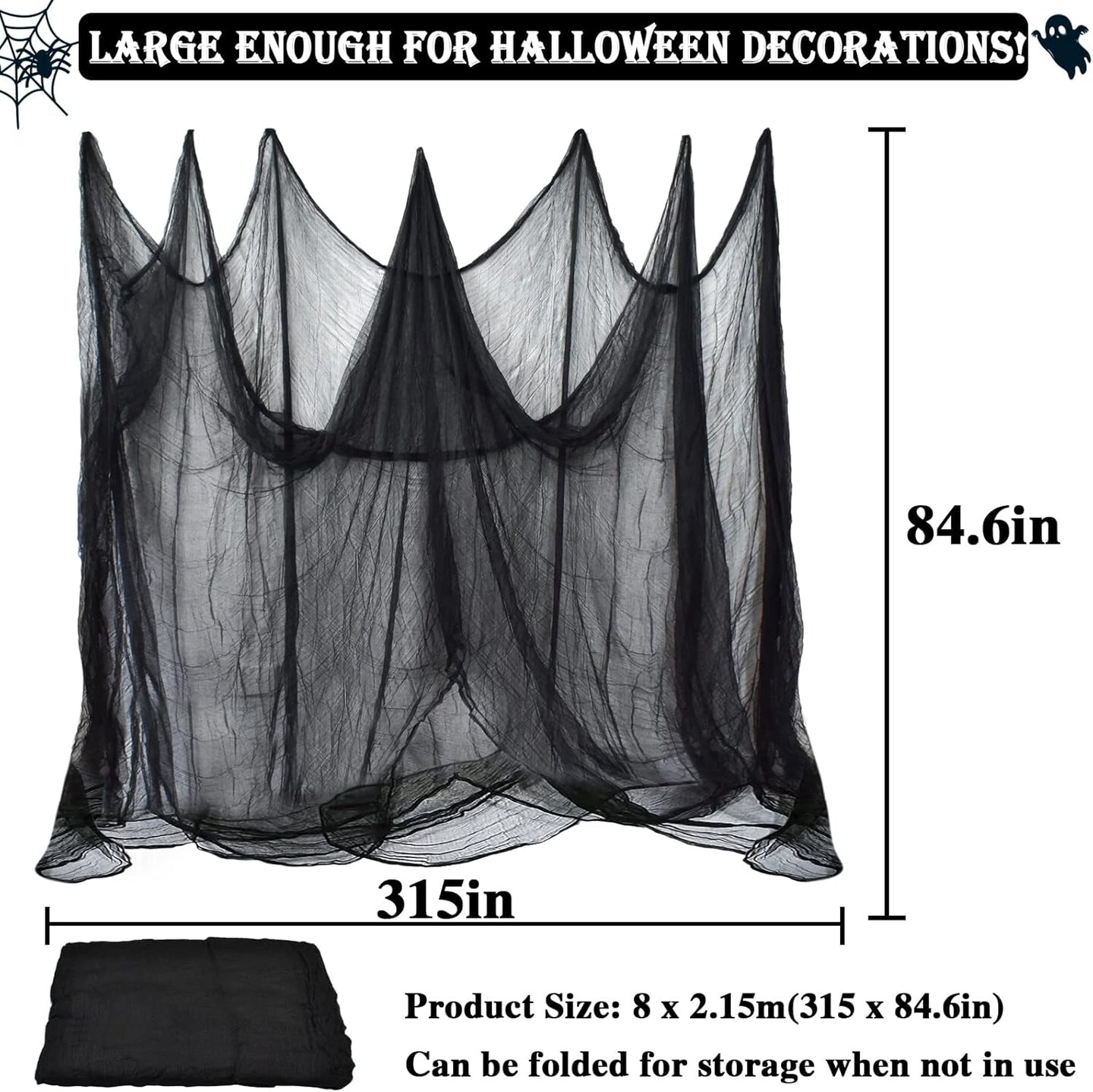 9 Pack Black Halloween Creepy Cloth 30 X 75 Inch Halloween Decoration Spooky Scary Gauze Cloth Black Cheesecloth for Halloween Party Supplies Outdoor Yard Home Wall Doorways