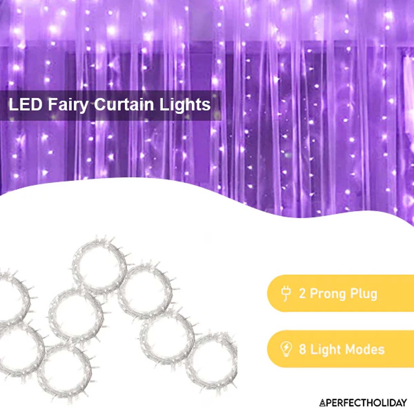 300 LED Curtain String Lights Purple with Remote Control For Christmas