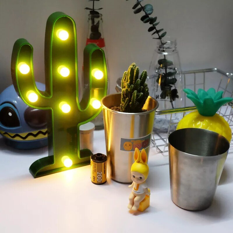 Novelty Place Designer Cactus Marquee Sign Lights Warm White LED Lamp