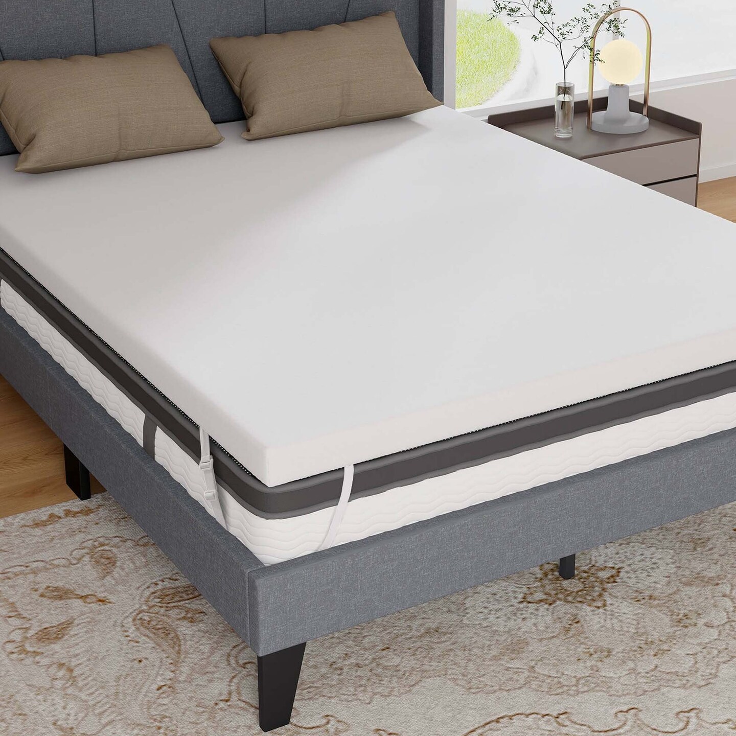 Costway 3&#x22; Gel-Infused Memory Foam Mattress Topper with Removable &#x26; Washable Cover Twin/Full/Queen/King