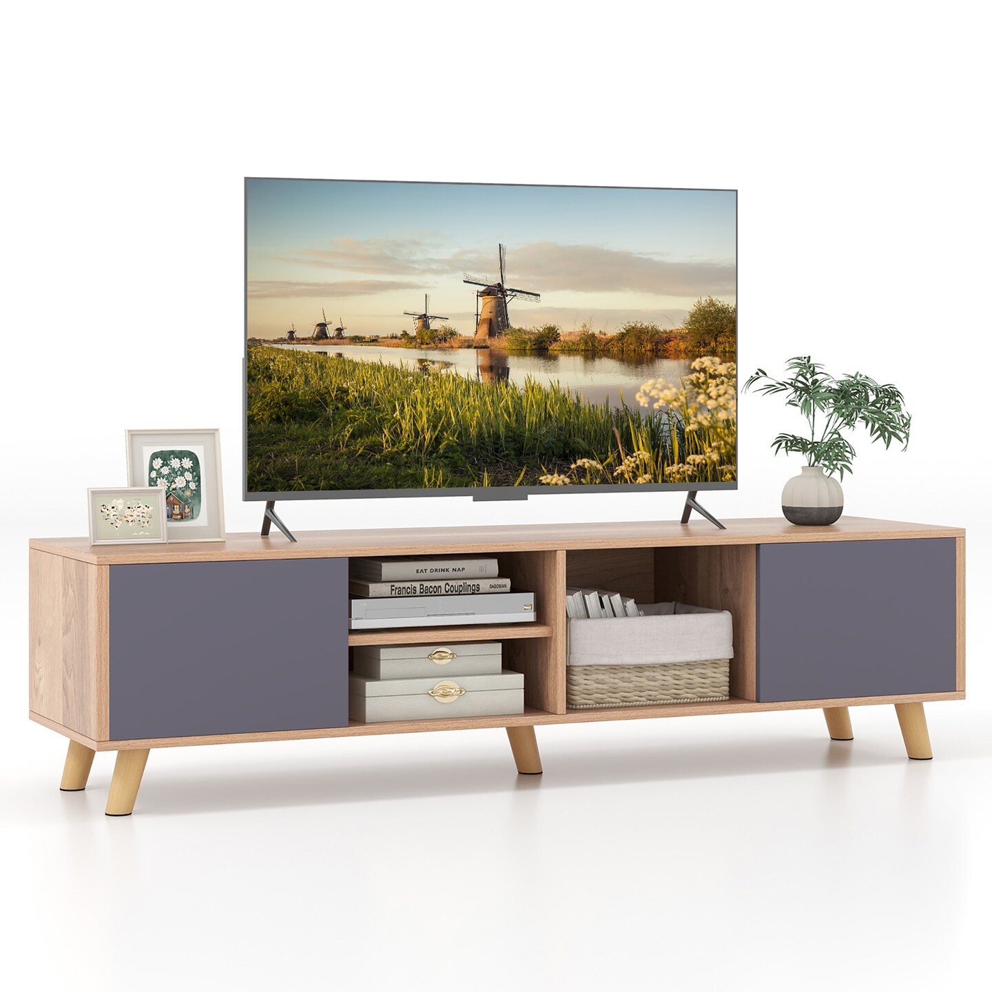 Tv Stand For Tvs Up To 65 Modern Rustic Tv Cabinet W/ Open Shelf Tv Console Table
