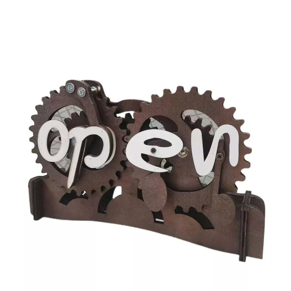 Open-Closed Sign Board Wooden Gear Switch Mechanism Convertible Signs Wall Decor