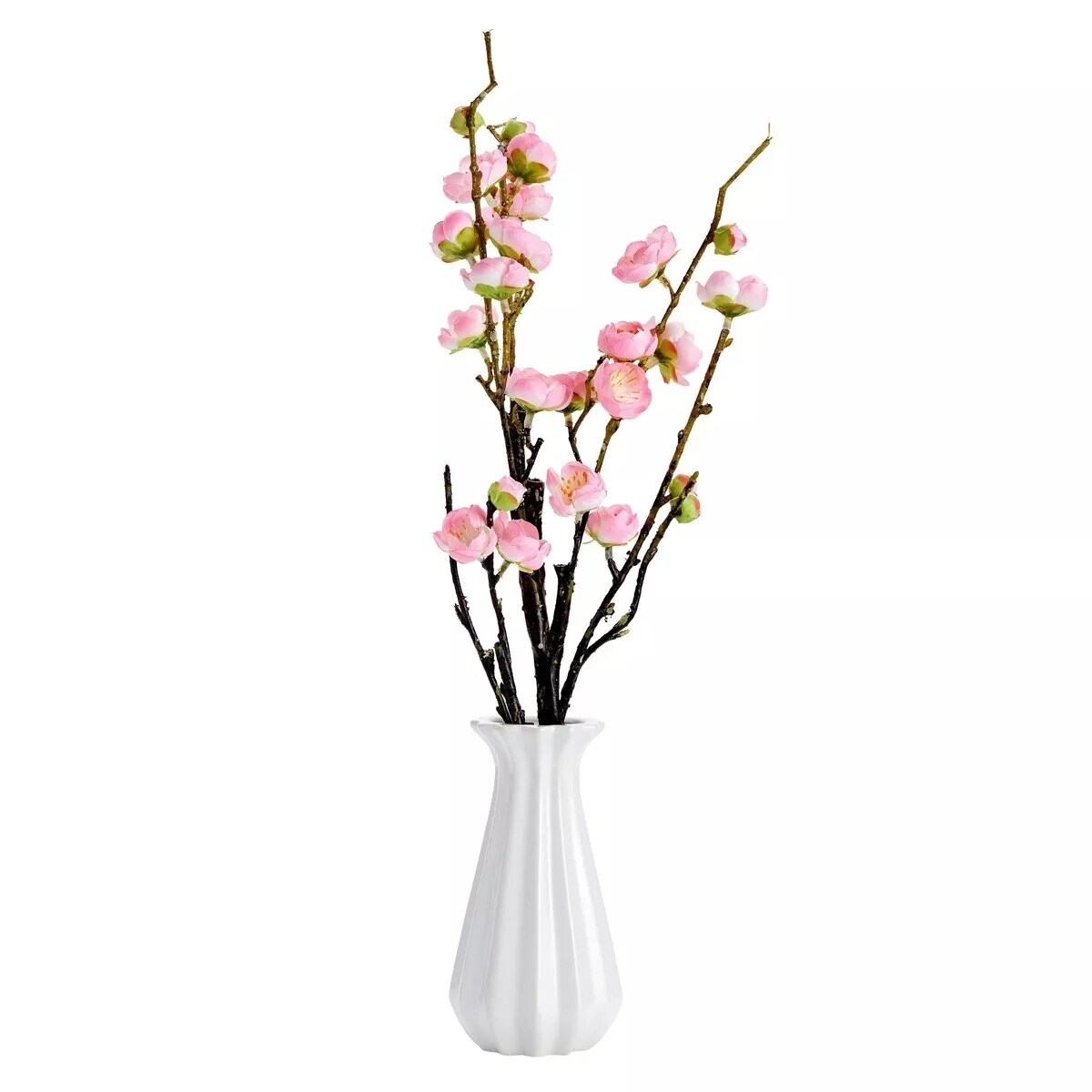 Artificial Fake Flower Cherry Blossom with Ceramic Vase for Home Decoration 5.8&#x22;