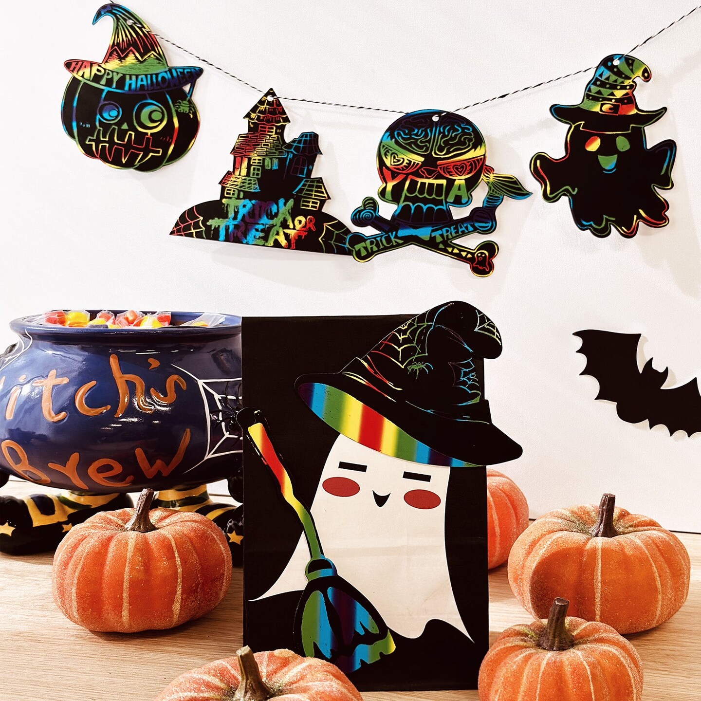 Wrapables 36pc Rainbow Scratch Arts Ornaments, DIY Magic Scratch Arts and Crafts, Halloween