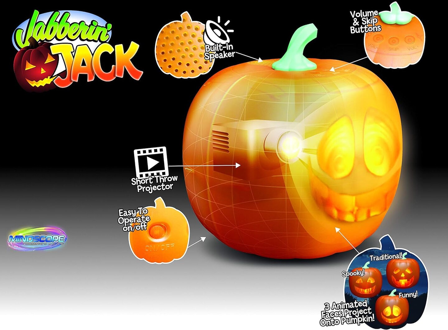 Jabberin' Jack Talking Animated Pumpkin with Built in 10 Inch HD Screen Projector & Speaker Includes 90 Minutes of Content