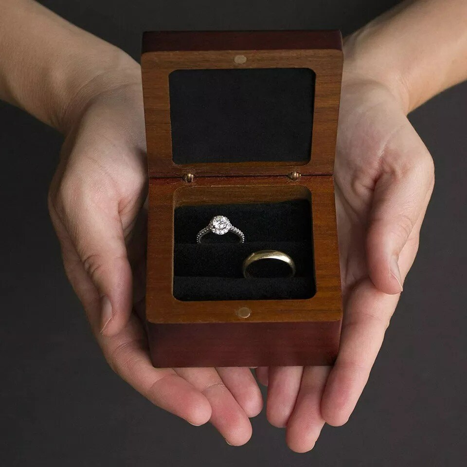 Wedding Ring Bearer Box, Mr &#x26; Mrs Wooden Ring Box, Engagement Ring Holder