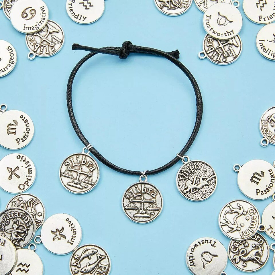 Bright Creations Zodiac Sign Charms for Jewelry Making (Silver, 72 Pieces)