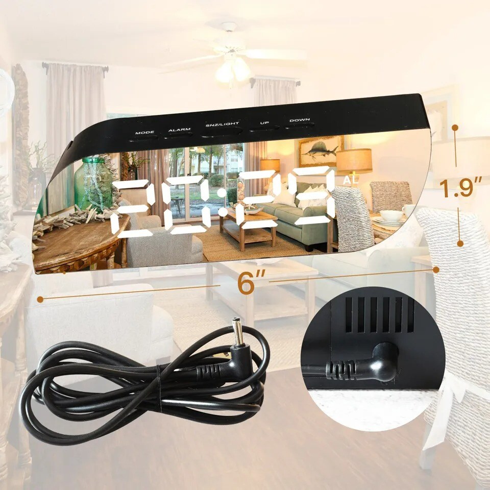 Digital Mirror Alarm Clock Leaf Shape with Temperature Date Night Mode