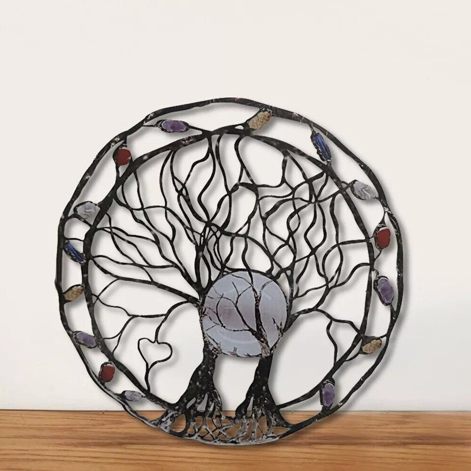 Garden Hanging Sculpture Circle of Life Metal Tree Wall Ornament Holiday Decor