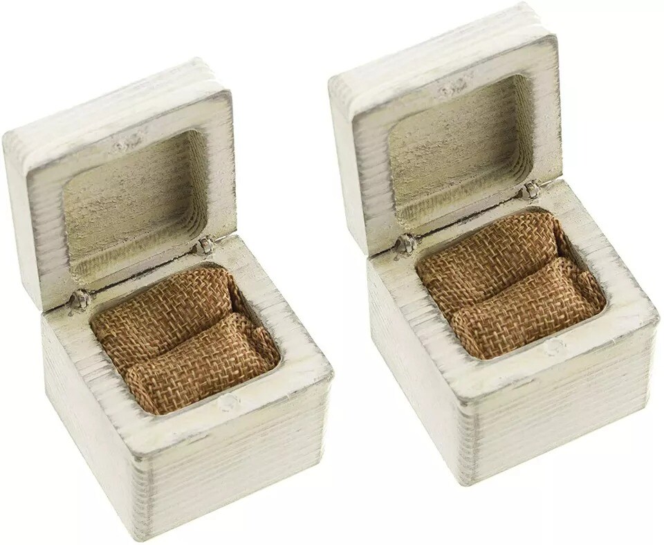 2 pc Mr &#x26; Mrs Wooden Wedding Ring Bearer Boxes for Ceremony, Unique Vintage