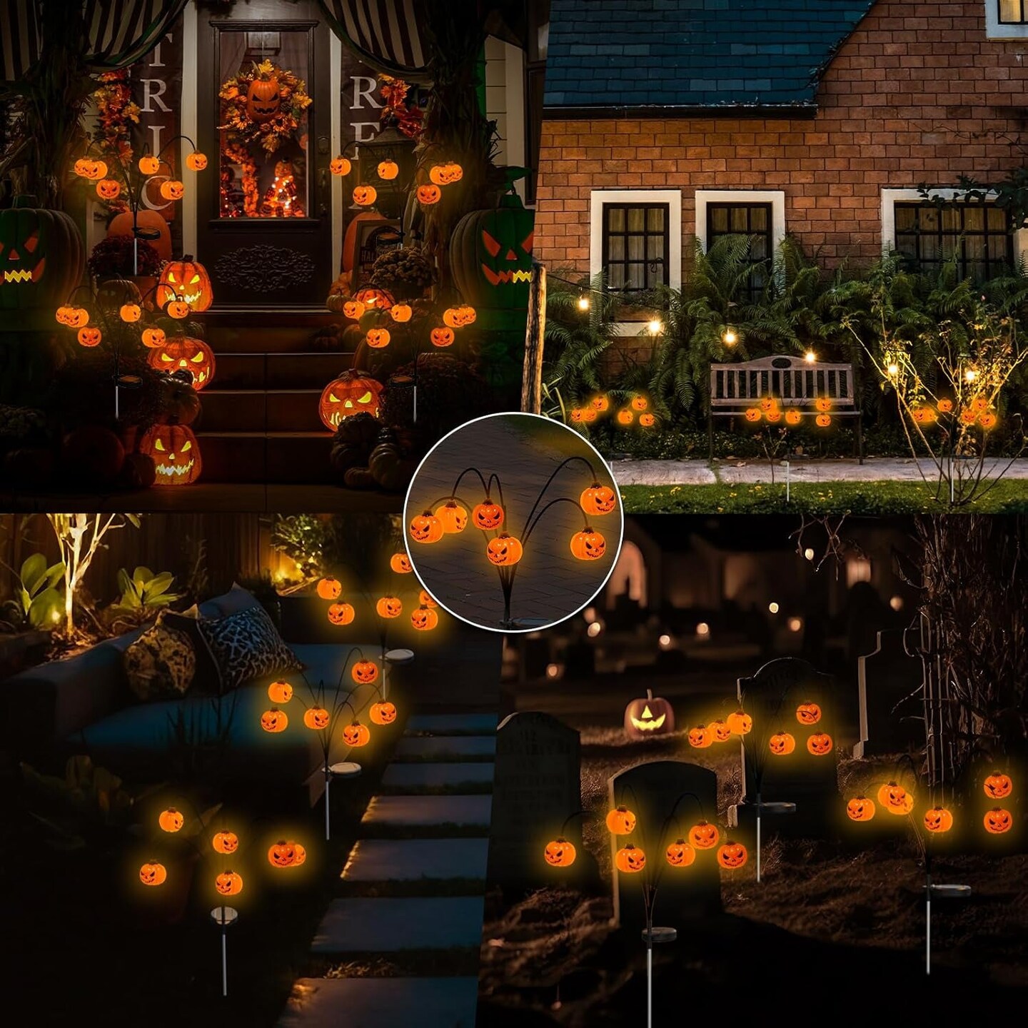 Halloween Decorations Outdoor,  Pumpkin Solar-Lights for outside Halloween Decor, Waterproof 12LED Orange Scary Spooky Swaying Lamps for Garden, Yard, Patio, Pathway, Halloween Party Deco