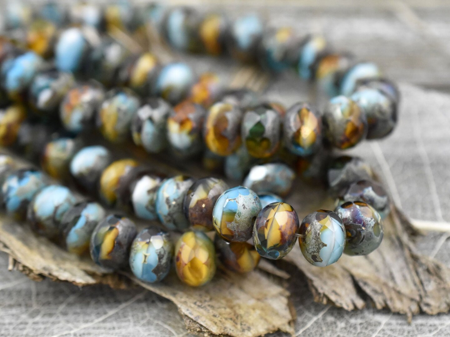 Caribbean Beach Picasso Fire Polished Rondelle Beads - 3x5mm, 5x7mm or 6x8mm