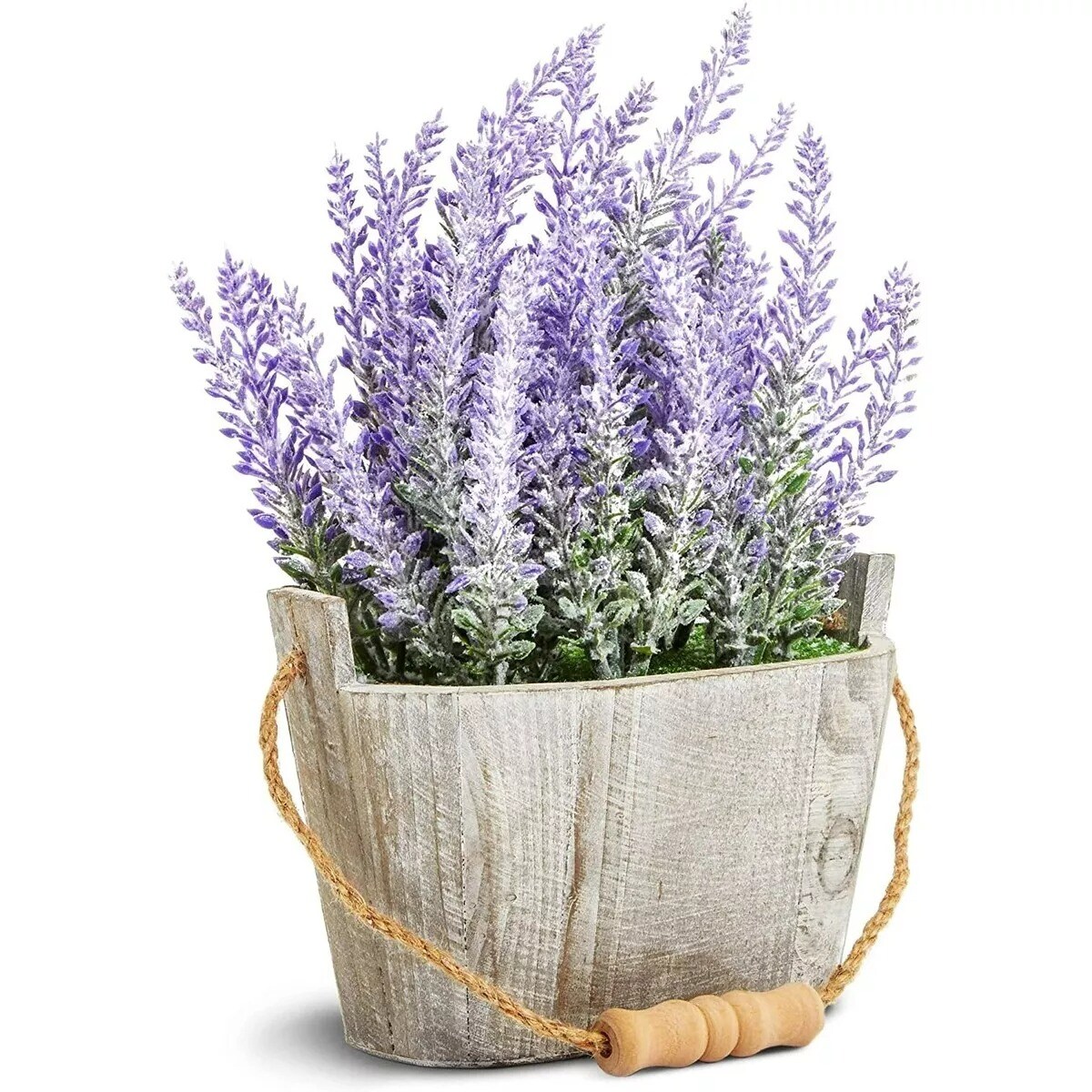 Artificial Lavender Fake Flower Plant in Rustic Oval Wooden Box for Decorations