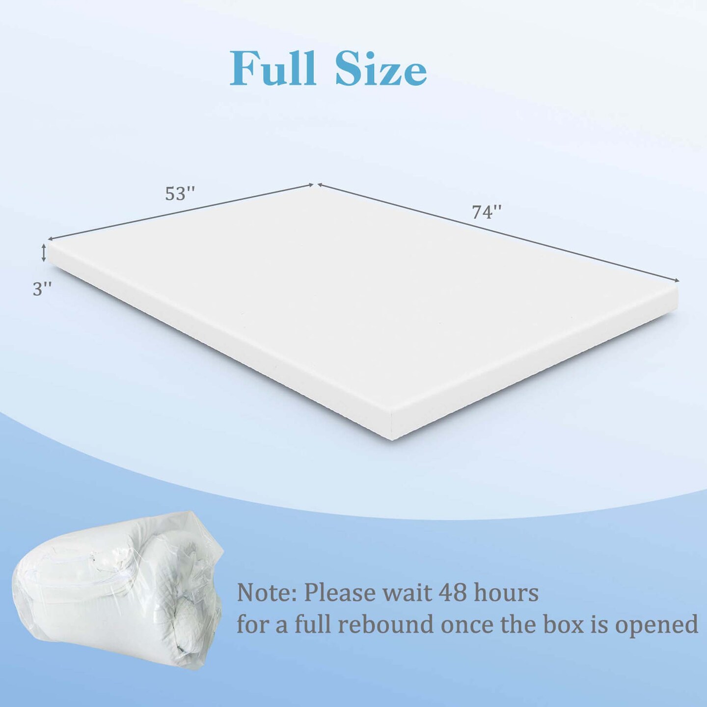 Costway 3&#x22; Gel-Infused Memory Foam Mattress Topper with Removable &#x26; Washable Cover Twin/Full/Queen/King