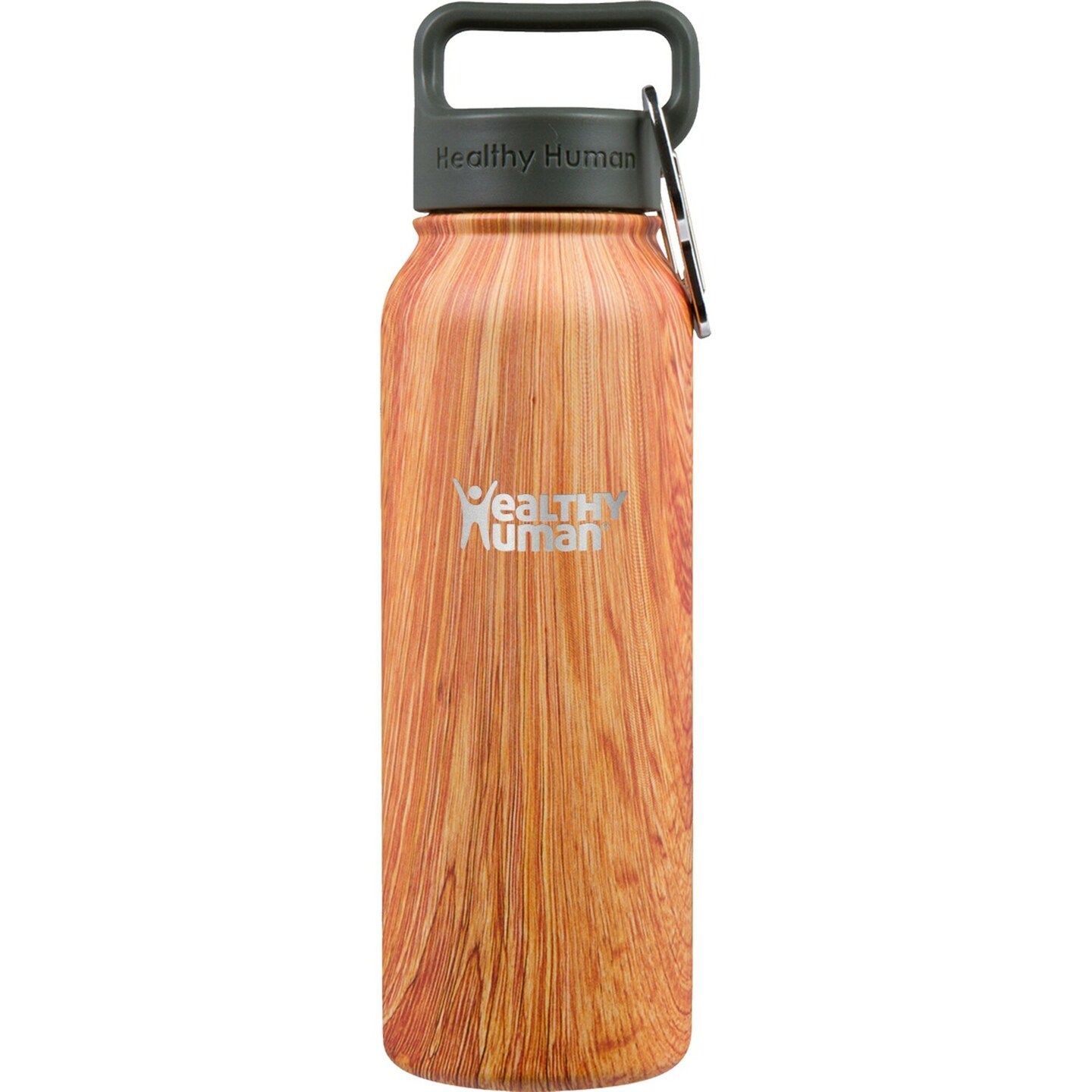 Healthy Human Stainless Steel Water Bottle | Double Walled Vacuum Insulated Water Thermos for Adults | Eco-Friendly Travel Bottles with Leak Proof Lid (Natural Wood, 21 oz/ 621 ML)