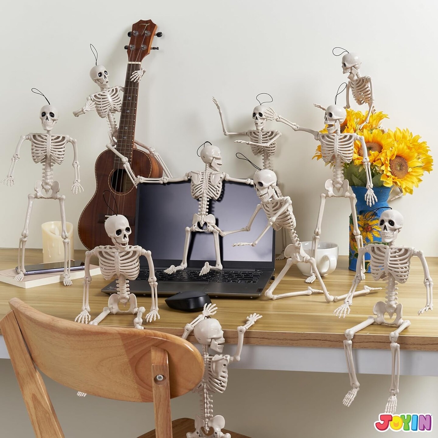 10 PCS 16 Inches Halloween Hanging Skeletons Full Body Skeletons Realistic Human Plastic Bones with Posable Joints for Halloween Indoor Outdoor Party Decor, Graveyard Decorations