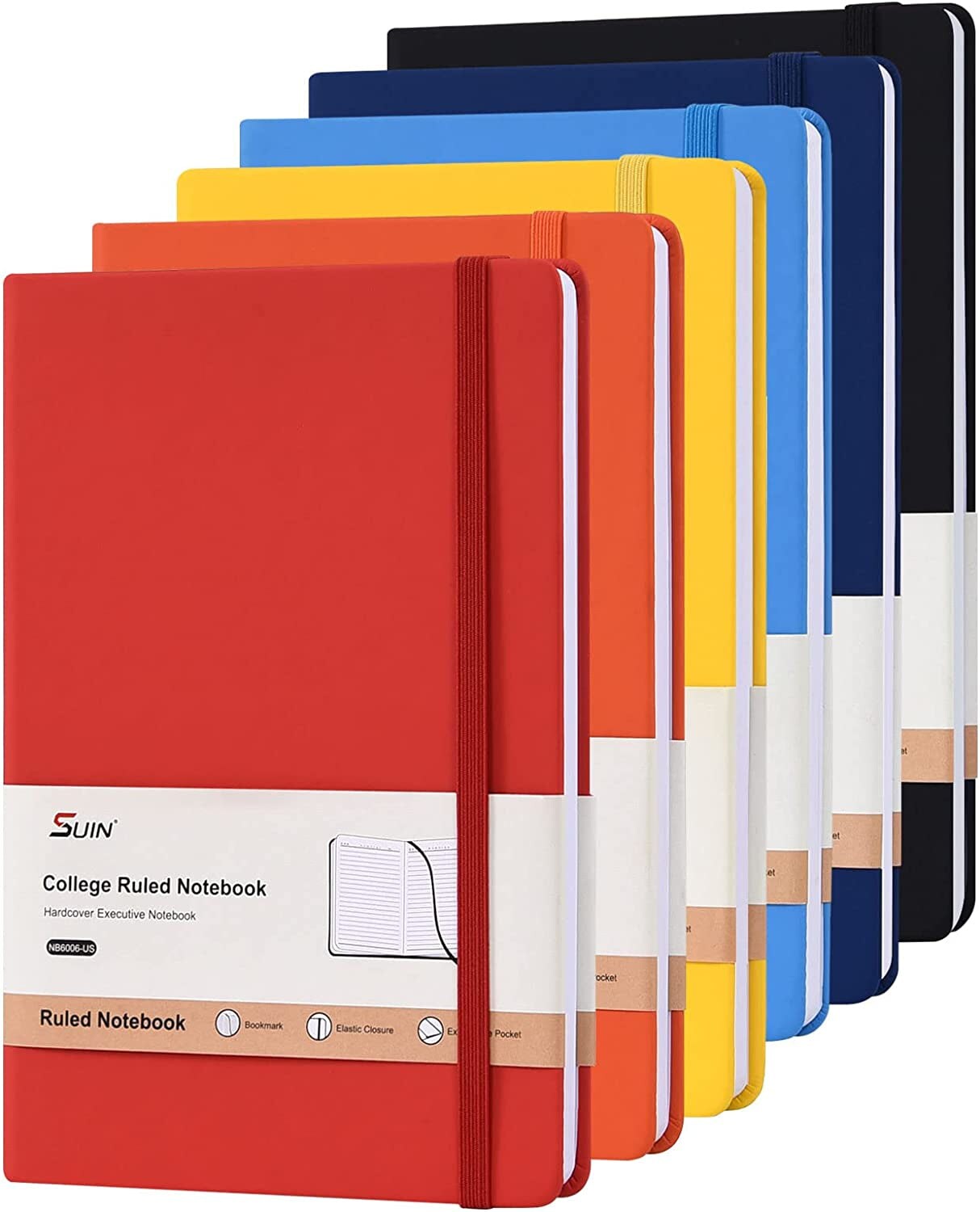 Hardcover-Journal-Notebooks, 6 Packs A5 Lined Journals Notebook for Writing 200 Pages, 8.2 X 5.5 Inch, 6 Colors Classic Ruled Notebooks for Work/Travel/College