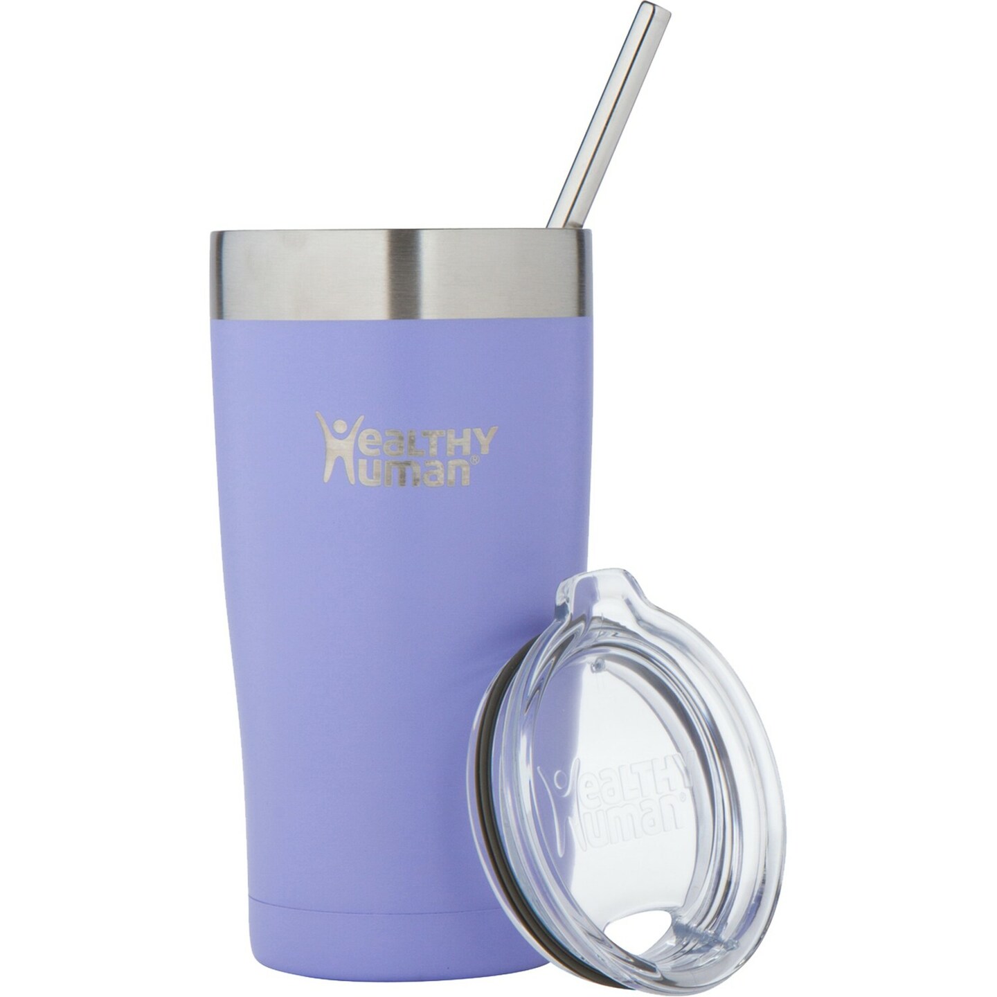 Healthy Human Stainless Steel Tumbler with Straw &#x26; Lid | Splash Proof Insulated Travel Cup | Eco-Friendly Coffee Tumblers | Water Cups with Straws Cleaner and Splash Proof Lids (20oz, Lilac)