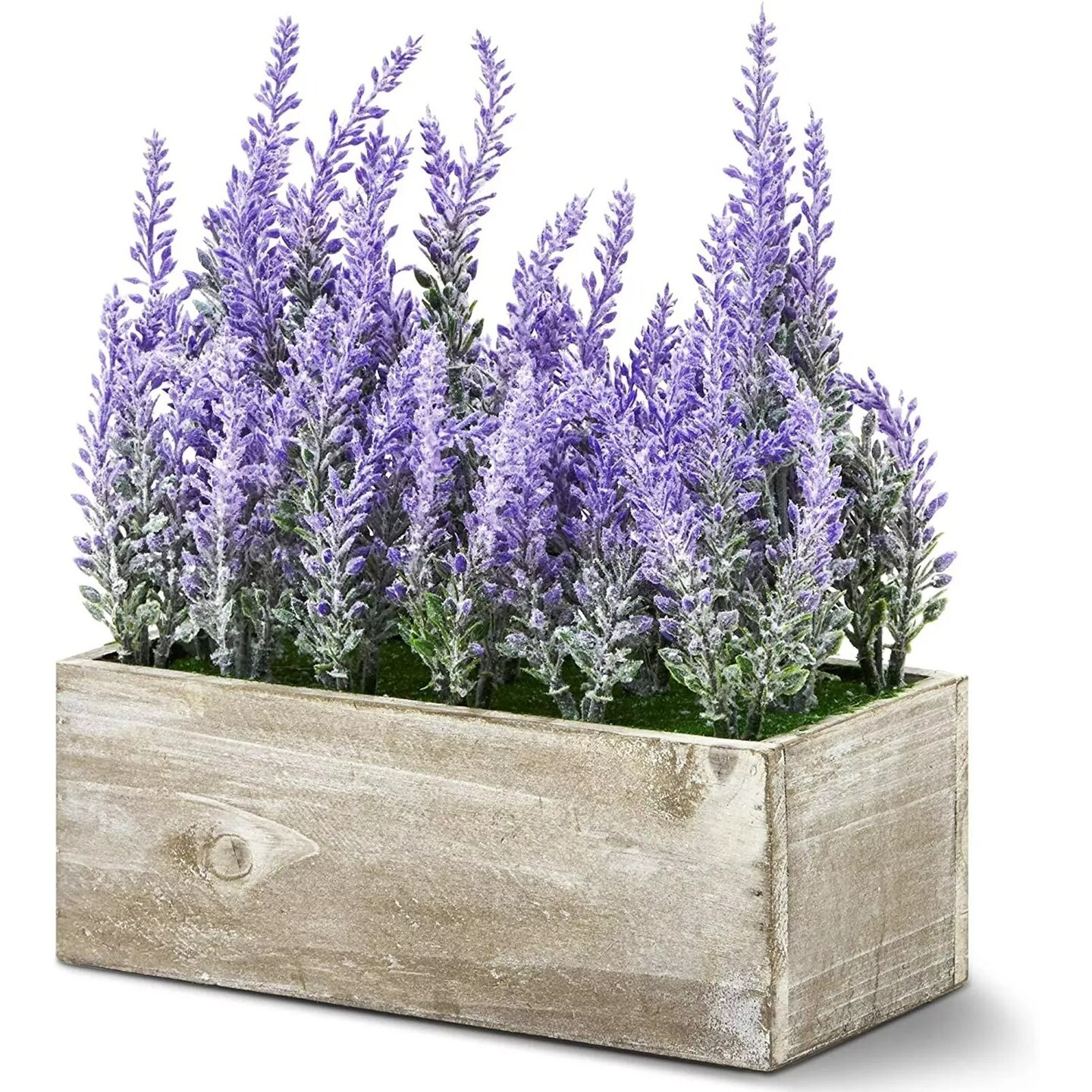 Artificial Lavender Fake Flower Plant in Rustic Pot Wooden Box for Decorations