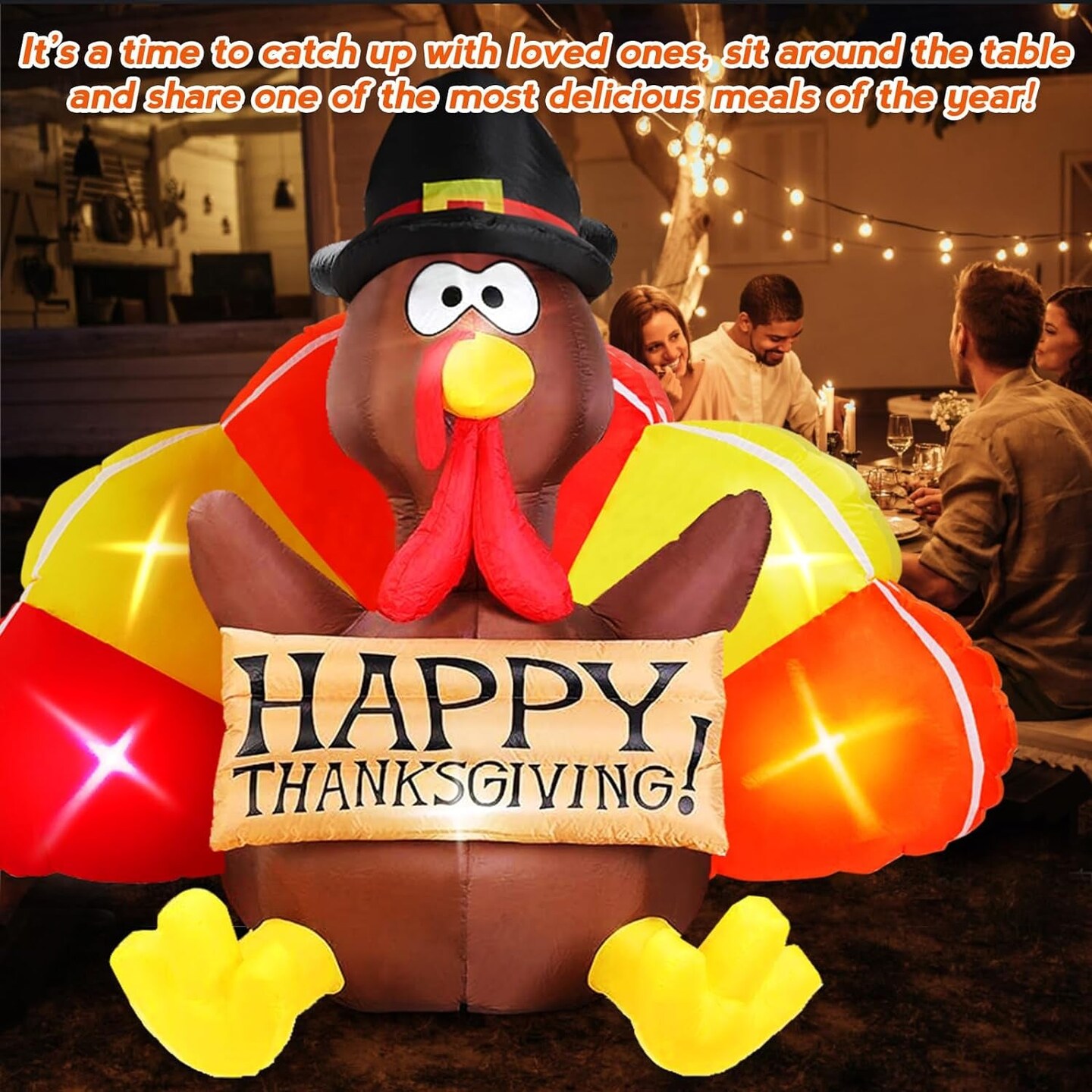 6 FT Thanksgiving Inflatables Turkey Outdoor Decorations with Colorful Big Tail &#x26; Pilgrim Hat, Built-In Leds Blow up Turkey Inflatable Yard Decoration for outside Fall Harvest Holiday Decor