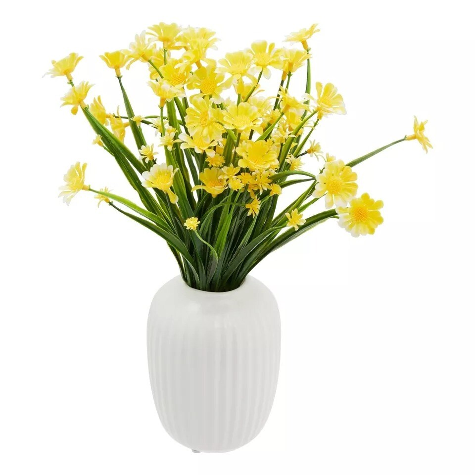 Artificial Yellow Daisy Mums with Stems for Faux Flower Arrangements (6 Pack)