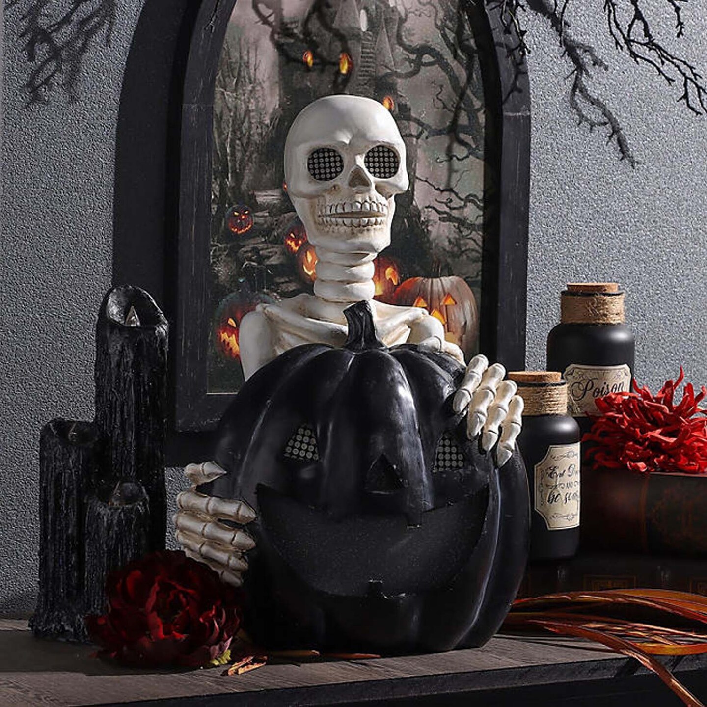 18.5&#x22; Pre Lit Pumpkin with Skeleton for Halloween