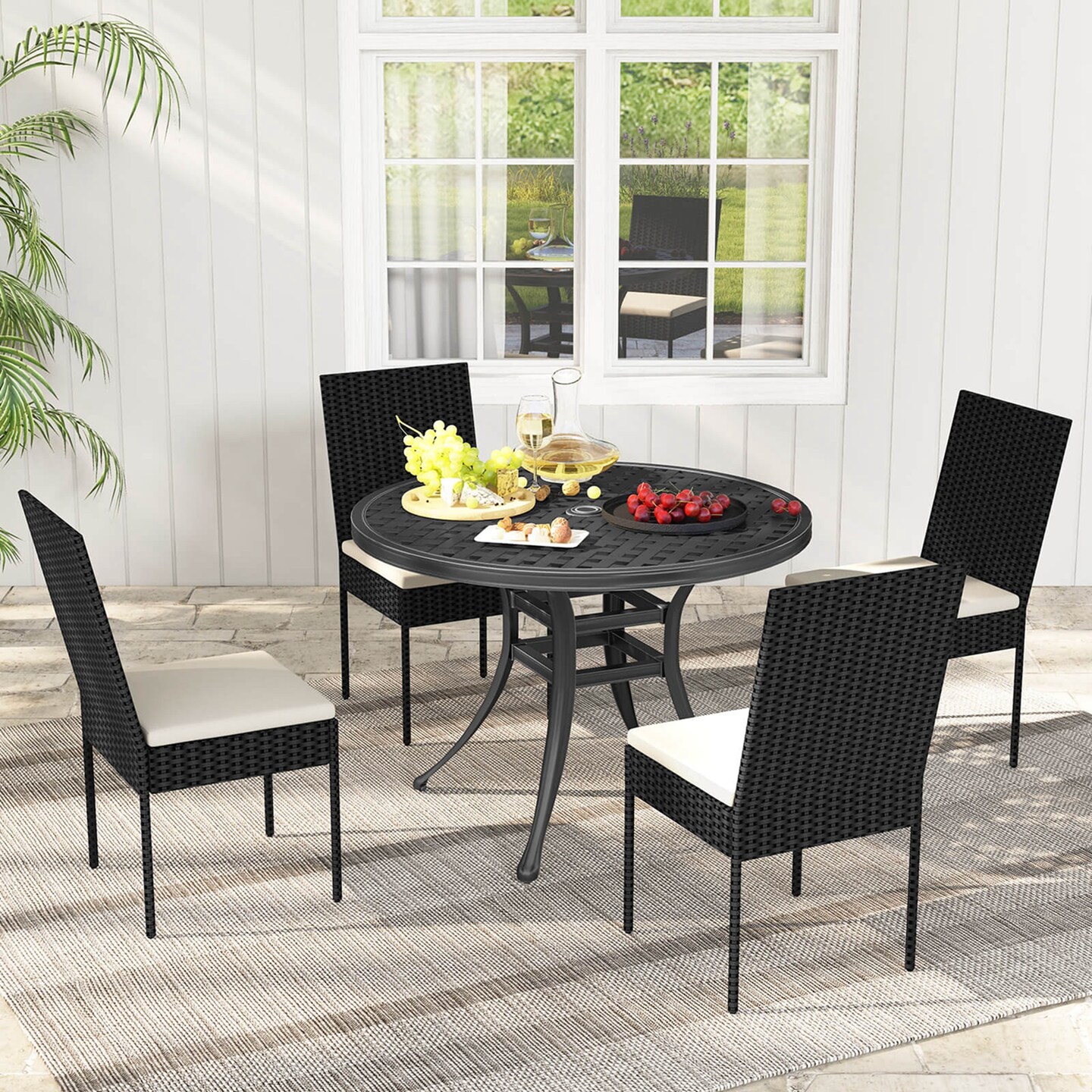 Costway PE Wicker Patio Chairs Set of 2/4 Outdoor Dining Chairs with Cushions