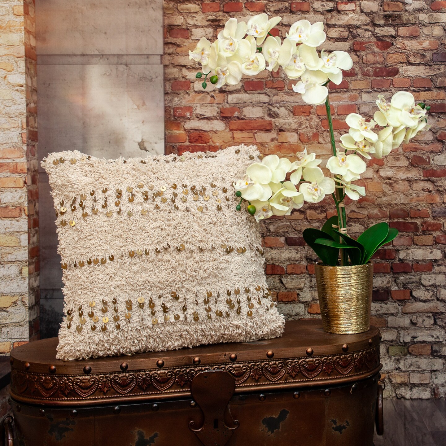 Nassau Collection Bohemian Square Throw Pillow - 18&#x22; - Beige