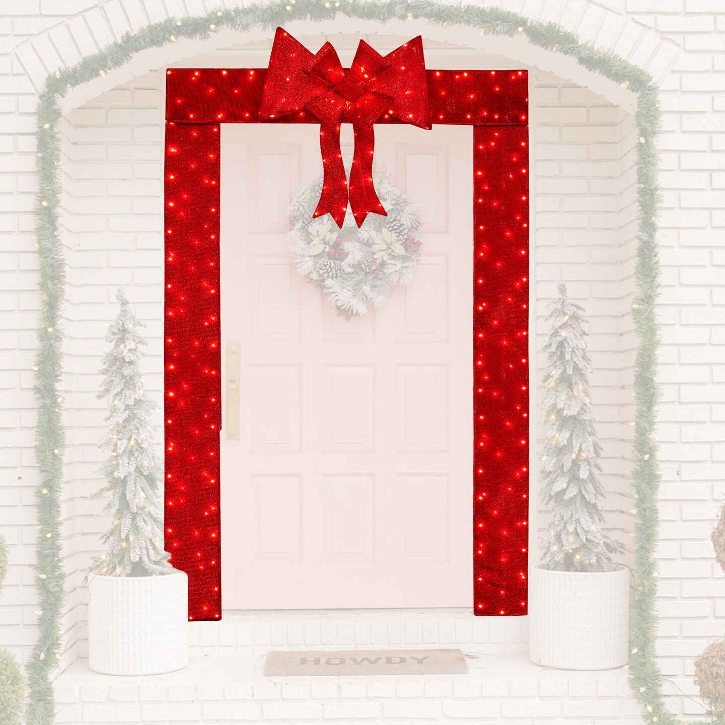 Pre-Lit LED Lighted Christmas Doorway Arch Festive Door Decoration with Bow