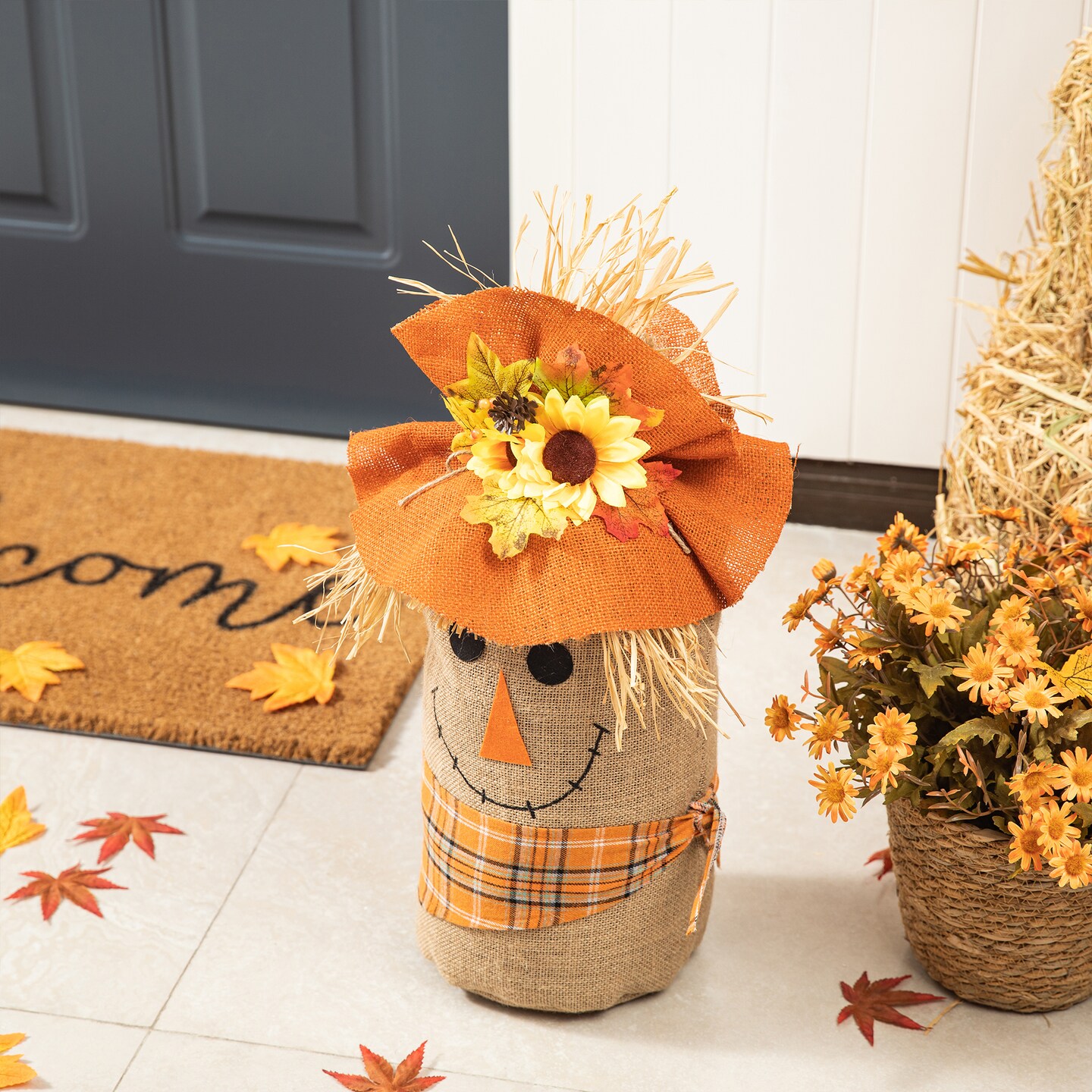 23.25&#x22;H Fall Linen Scarecrow Doorstop Porch Decor