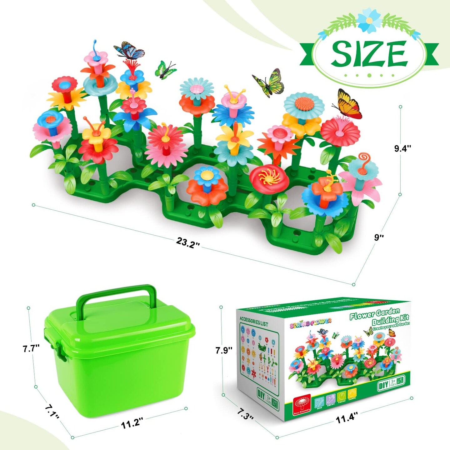 Gifts Toys for Girls 3 4 5 6 7 Years Old, Flower Garden Building Kit with Storage case,Educational STEM Toy and Preschool Garden Play Set for Toddlers, 148pcs