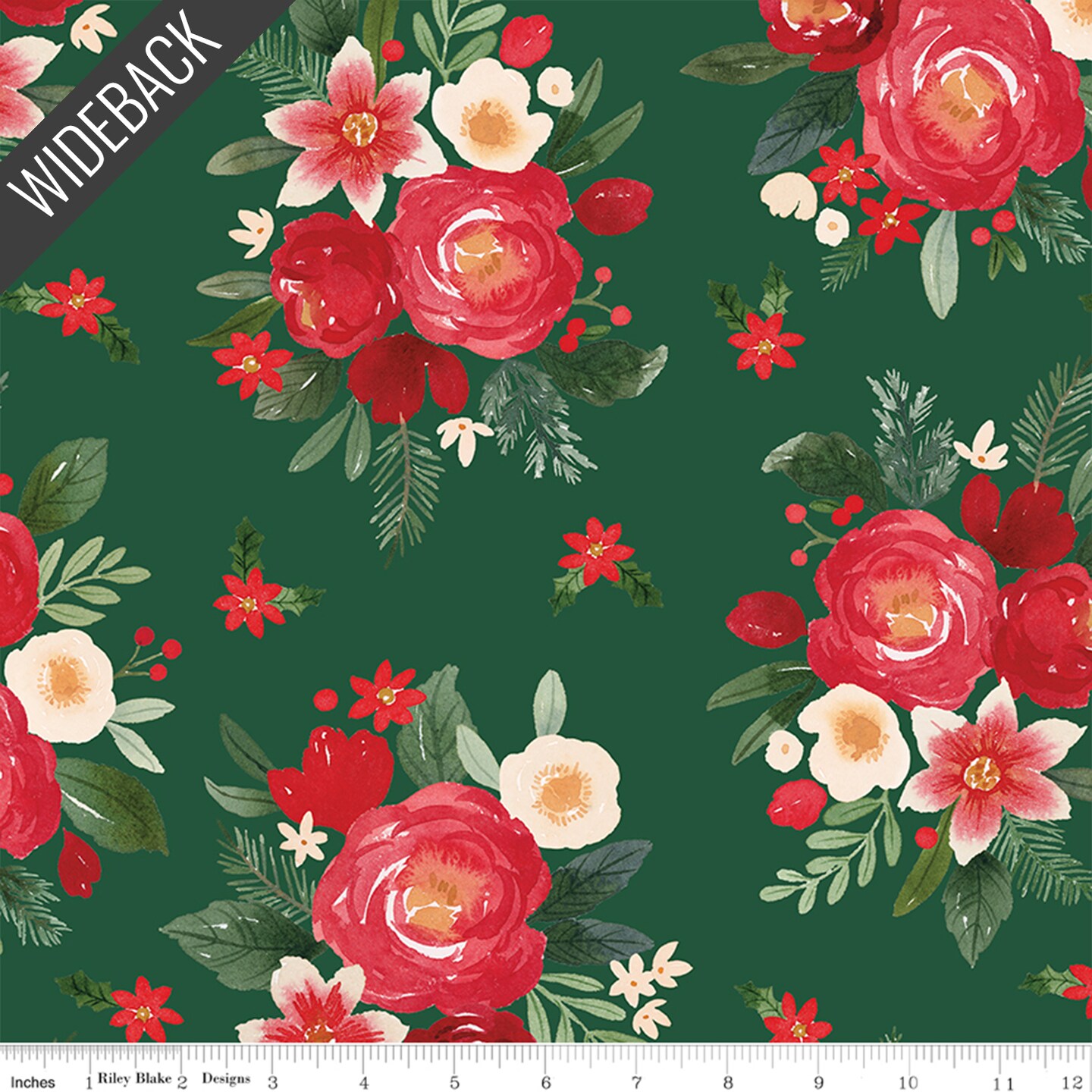 Floral Wideback (108 Inch) in Green (wb16358-green) | Charming Christmas | Kelsey Carlson | Riley Blake