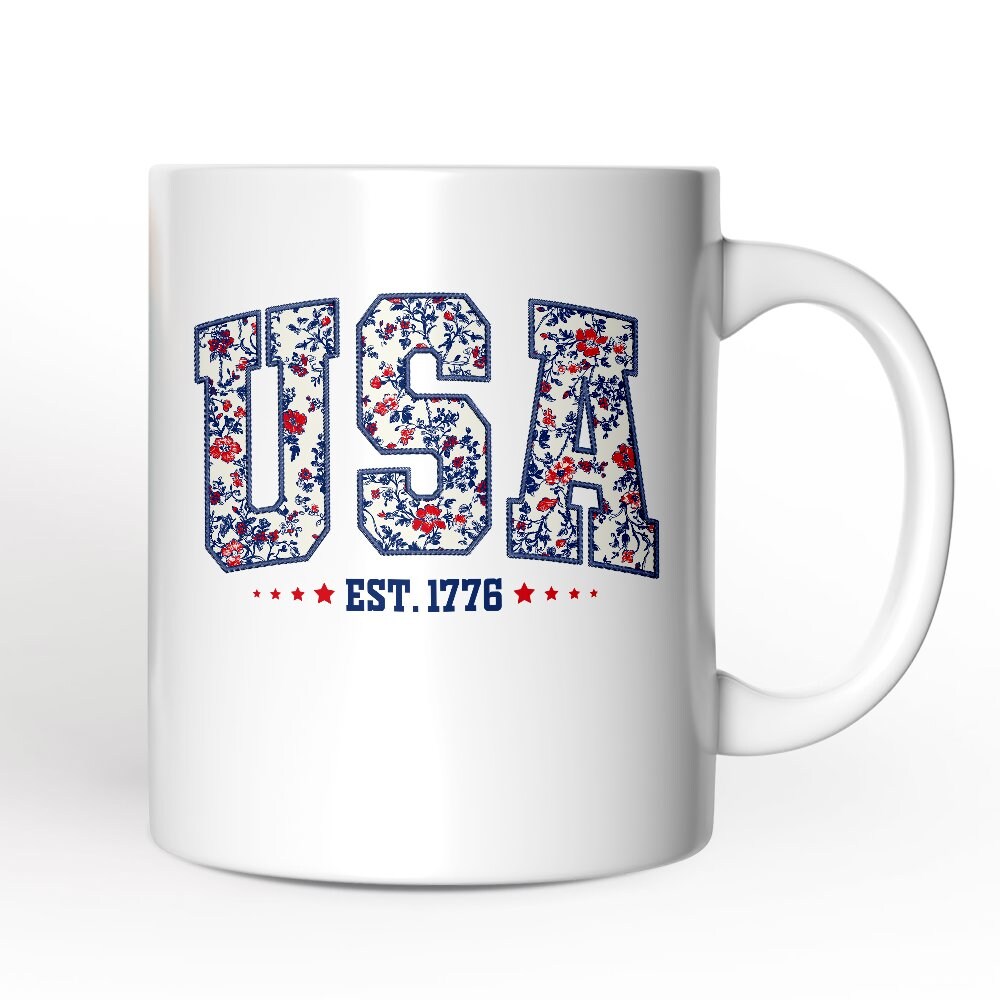 Patriotic USA Floral Mug, 1776 Independence Day Gift