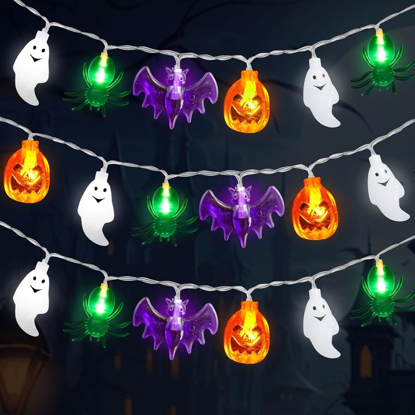 Halloween 20FT Battery Operated String Lights – 40 LED 3D Pumpkin, Bat, Ghost & Spider, Waterproof Twinkle Lights for Indoor & Outdoor Party Decor