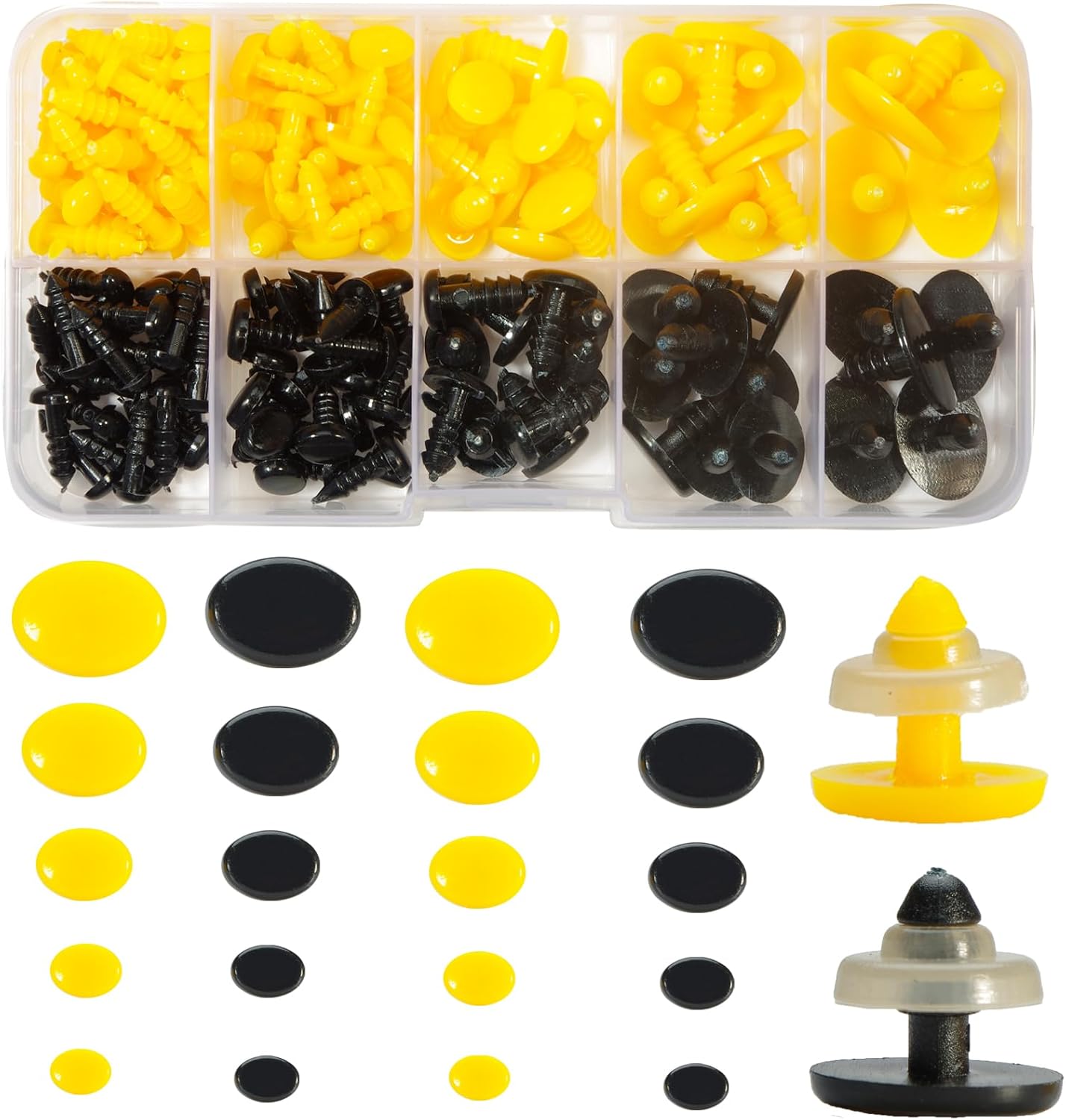 272pcs Plastic Safety Noses with Washers – 5 Sizes & 2 Colors for Amigurumi, Crochet Dolls, Bears, Puppets, Stuffed Animals & DIY Crafts