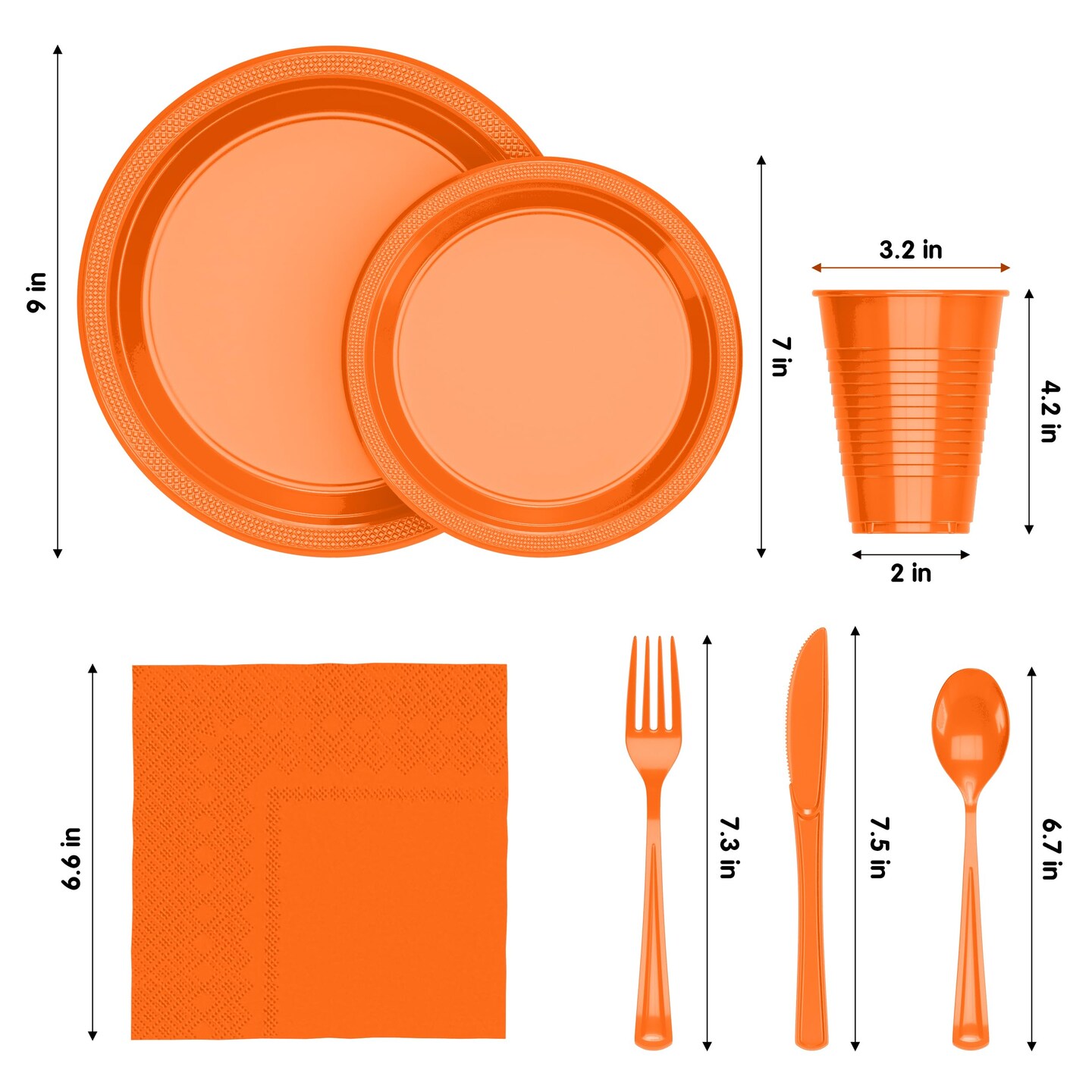 Exquisite 350 Pcs Plastic Plates for Party – Disposable Plates Set – 50 Each of 9" Dinner Plates, 7" Dessert Plates, Plastic Cups, Napkins & Plastic Cutlery – Plastic Dinnerware by Party Solids