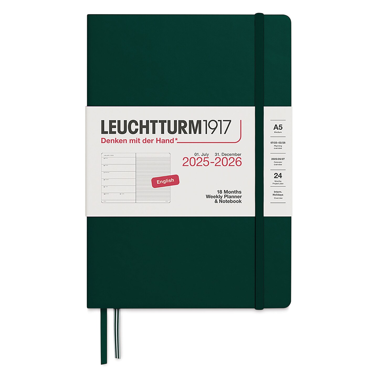 Leuchtturm1917 2026 18-Month Weekly Planner & Notebook - Forest Green, A5